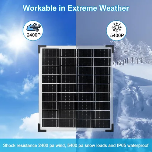 Vista 6 de Panel solar de 20W 12V monocristalino, kit de panel solar impermeable con controlador de carga de 10A para RV, remolque, auto, techo, granja