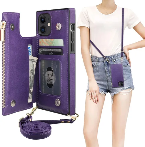 Vista 24 de Bocasal Funda tipo cartera cruzada para iPhone 11 Pro con tarjetero, protector de ranura para tarjetas con cremallera, a prueba de golpes, con Negro