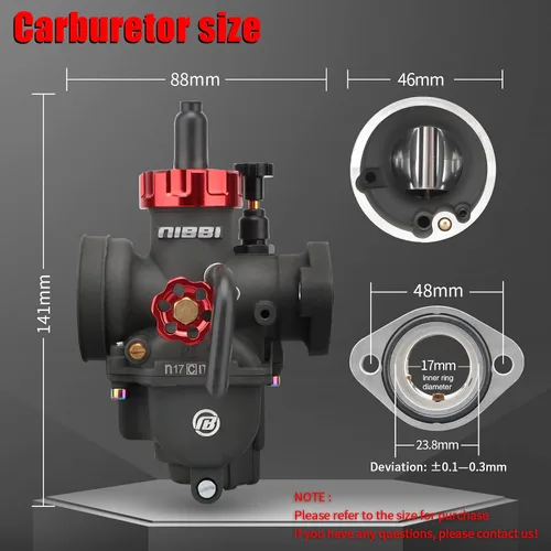 Vista 2 de Carburador NIBBI PE17 con kit de filtros de aire de 48 mm, carburador PE17 mm FL para motocicleta Fit para Dirt Bike de 100 cc 110 cc Pit Bike