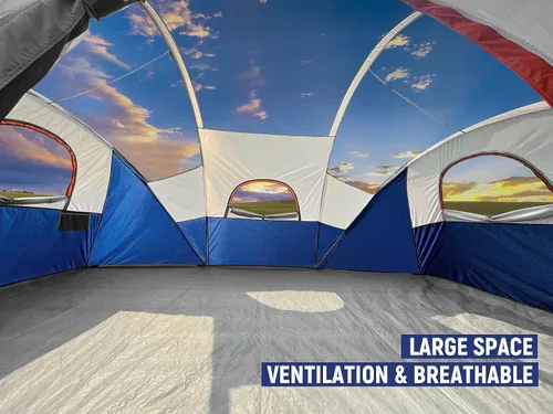 Vista 5 de HIKERGARDEN Tienda de Campaña para 10 Personas - Tienda Familiar Portátil de Fácil Instalación para Campamento, Tienda de Cúpula de Tela Resistente