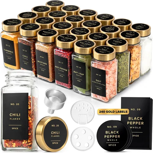 Vista 10 de EDELHAUS Tarros de especias de vidrio con etiqueta y tapas negras (36 x 4 onzas), recipientes para especias con 240 etiquetas, insertos