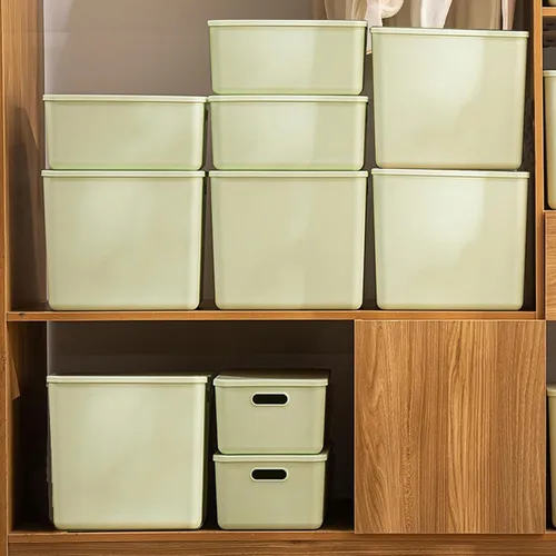 Vista 10 de Paquete de 4 contenedores grandes de plástico blanco con tapas, caja de juguetes con asa, contenedores organizadores para bebé, guardería, estantes