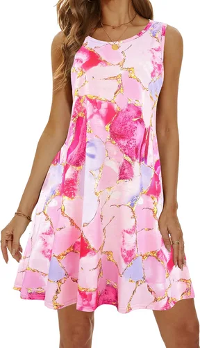 Vista 2 de Vestidos de verano para mujer, vestidos informales para la playa, salidas de baño, vestido acampanado y con vuelo, sin mangas, tipo camiseta
