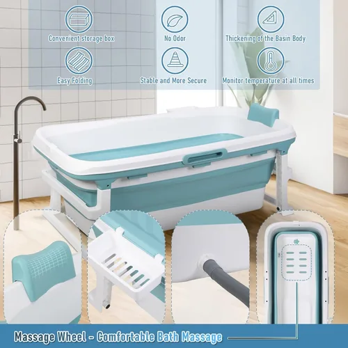 Vista 4 de Bañera plegable portátil de 51 pulgadas para adultos con cubierta térmica Rosa