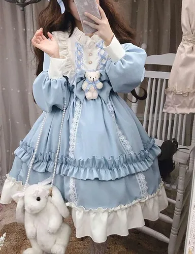 Vista 4 de Topin Vestido de fiesta dulce para niña con bolsa de conejo, disfraz de anime de princesa Kawaii