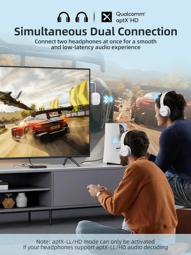Vista 3 de Receptor transmisor Bluetooth 5.4, transmisor inalámbrico 2 en 1 de baja latencia para avión, TV, PC, interruptor, compatible con emparejamiento