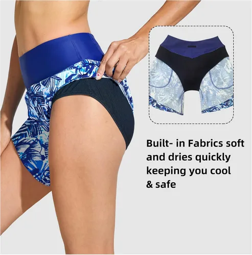 Vista 3 de Cagola Swim Board Shorts Women 7" High Waisted Bathing Suit Shorts Tummy Control Swimwear Bottoms UPF 50+ Pockets