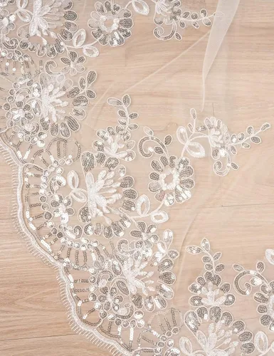 Vista 5 de EllieHouse 2 Tier Cathedral Length Sequin Lace Wedding Bridal Veil L63
