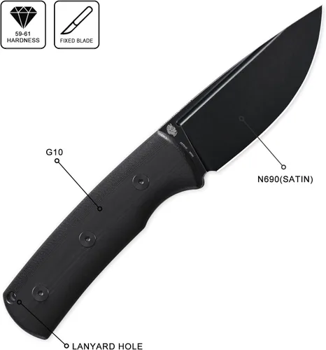 Vista 2 de Petrified fish PFP01F Beluga Cuchillo de hoja fija, hoja de satén N690 de 3.62 pulgadas, cuchillo de hoja fija G10/Micarta de 5.85 onzas para Negro