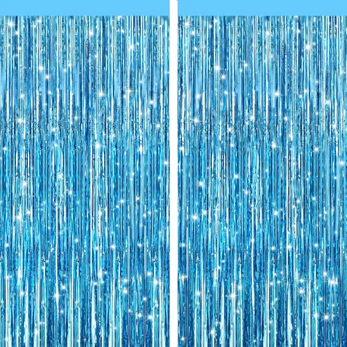 Vista 14 de Paquete de 2 cortinas de flecos de papel de oropel metálico negro, serpentinas de puerta, telón de fondo para cabina de fotos para fiesta