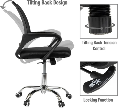 Vista 4 de Mind Reader Silla de oficina con ruedas, altura ajustable, silla de escritorio, silla de computadora, negro