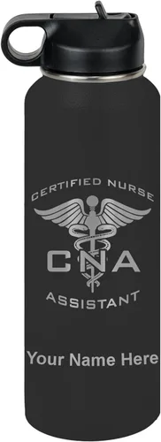 Vista 18 de LaserGram Botella de agua personalizada, asistente de enfermería certificada por la CNA, acero inoxidable de doble pared aislada al vacío con popote