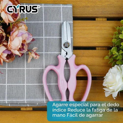 Vista 6 de Tijeras florales de acero inoxidable rosa con removedor de puñaladas