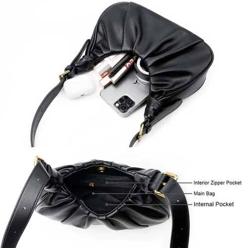 Vista 4 de Bolso bandolera de cuero pequeño para mujer, bolso vintage chic de nube hobo