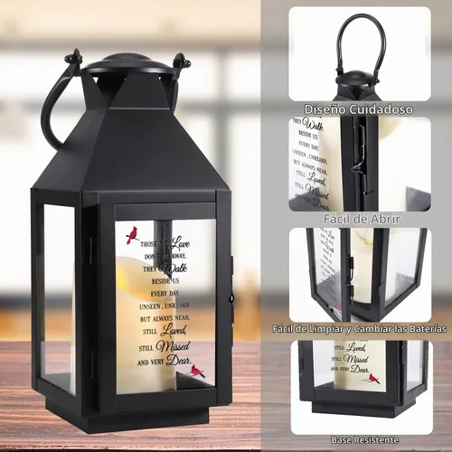 Vista 6 de Linterna conmemorativa con vela LED parpadeante y temporizador remoto, regalo de condolencias y duelo, recuerdo conmemorativo impreso UV