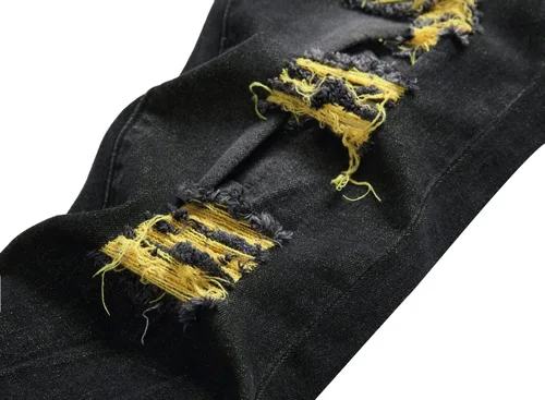 Vista 4 de Jeans ajustados y elásticos para hombre, jeans rectos rasgados a la moda para hombre, pantalones de mezclilla lavados vintage
