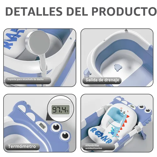 Vista 4 de TPN - Bañera plegable para bebés con cojín suave y termómetro en tiempo real, bañera portátil de viaje para recién nacidos e infantes