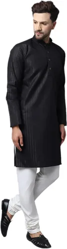 Vista 5 de Túnica Kurta para hombre - Vestido indio para hombre - Camisa de manga larga negra con bolsillo para hombre - Camiseta de manga larga negra