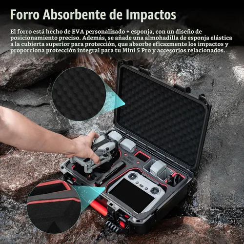 Vista 3 de Mini 5 Pro - Funda rígida impermeable portátil para DJI Mini 5 Pro/4Pro/3Pro/3Pro/3Pro/3, bolsa de almacenamiento de viaje resistente y resistente