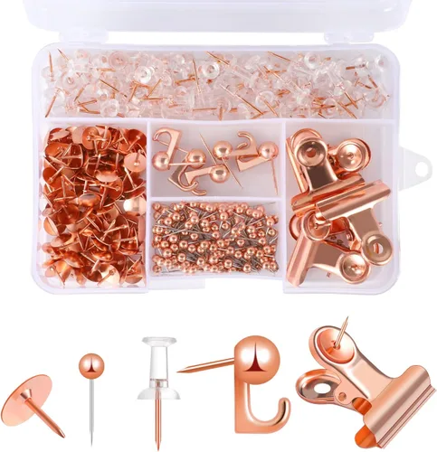 Vista 9 de Juego de 310 chinchetas, tachuelas negras decorativas para tablero de corcho con gancho para chinchetas, clip para chinchetas, 5 estilos, accesorios