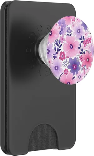 Vista 8 de PopSockets de jardín con diseño de flores rosadas y moradas, color verde azulado y azul