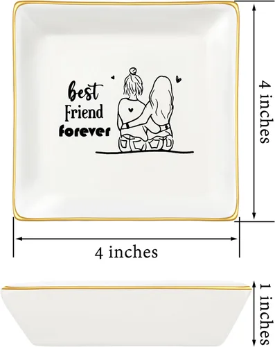 Vista 4 de Regalo para mujeres, mejores amigas, regalos de amistad para ella, plato de cerámica para anillos, bandeja decorativa, regalo único para mejores