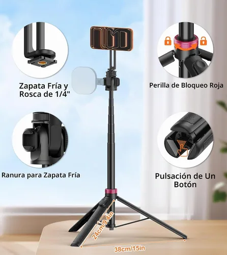 Vista 5 de Soporte magnético para trípode de teléfono de 69 pulgadas con control remoto y soporte para teléfono