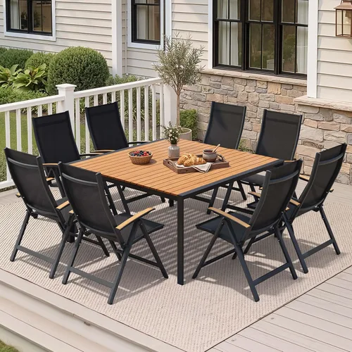Vista 13 de Crestlive Products Juego de comedor de patio de 9 piezas, mesa de aluminio de 83 pulgadas para exteriores con 8 sillas reclinables, respaldo