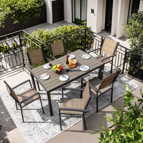 Vista 5 de GUNJI Mesa de comedor rectangular de 59 pulgadas para 6 personas, mesa de comedor de madera con patas de metal para comedor, sala de estar