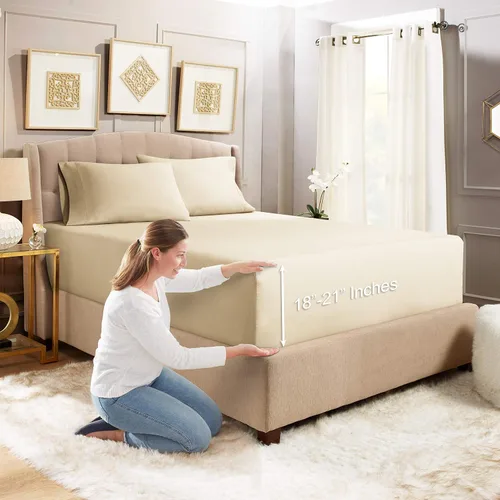 Vista 34 de Empyrean Bedding - Sábanas bajeras tamaño Queen, con sábana de cajón extra profunda – Juego de sábanas bajeras extra profundas, de 24 pulgadas