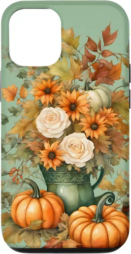 Vista 28 de Vintage Autumn Flower Fall Pumpkin Teal Case for iPhone 17