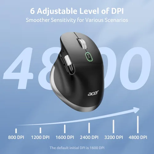 Vista 9 de Acer - Ratón ergonómico inalámbrico recargable con desplazamiento lateral (BT5.2+2.4GHz), ratón Bluetooth para computadora portátil, 6 DPI