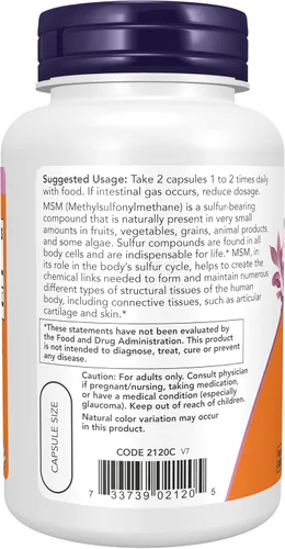 Vista 3 de Now Foods, Msm 1000 mg, 120 cápsulas