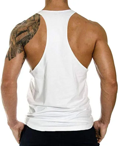 Vista 3 de Camiseta sin mangas para hombre, para gimnasio, fisicoculturismo, camiseta de entrenamiento con corte muscular, chaleco sin mangas