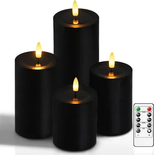 Vista 10 de Lezonic Velas LED de color marfil sin llama con temporizador remoto, paquete de 4 velas parpadeantes, diseño de grasa, pilar de cera real