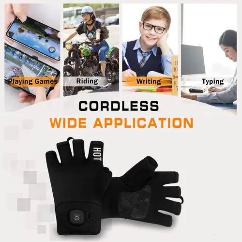 Vista 3 de uncn Guantes calefactables sin dedos para mujeres y hombres, guantes de trabajo con pantalla táctil para invierno, clima frío, recargable, eléctrico