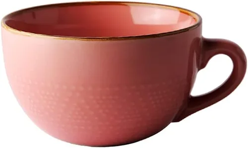 Vista 3 de Colias Wing Taza de café de cerámica con diseño de relieve de puntos de la serie clásica de 24 onzas, taza de viaje, beige, verde, amarillo, rosa