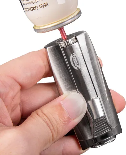 Vista 4 de Cobber Antorcha recargable y resistente al viento doble llama de chorro de butano encendedor para hombres ideas de regalo (plata)