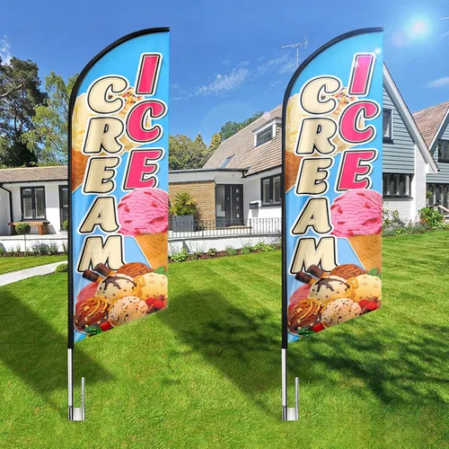 Vista 5 de Bandera de Swooper de plumas de helado, bandera de swooper publicitaria de helado, cartel publicitario de Swooper para negocios de helados, 8 pies