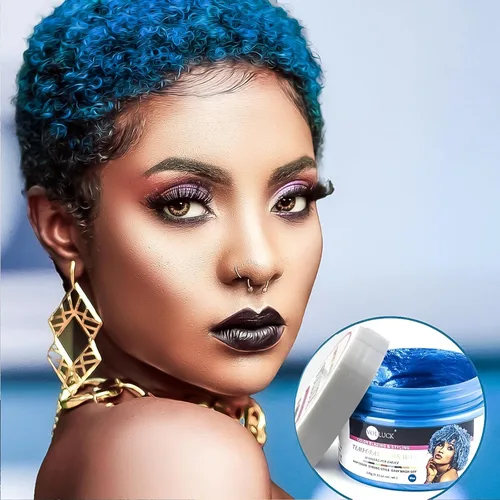 Vista 2 de Cera de color temporal para el cabello, tinte de cabello azul, kit de coloración para el cabello, incluye capas desechables, cepillo, cuchara