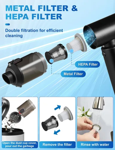 Vista 5 de Aspiradora de Aire Plumero 78000RPM Portátil para Coche Aspiradora Inalámbrica 4 en 1 Soplador de Aire y Bomba, Batería Removible de 6000mAh