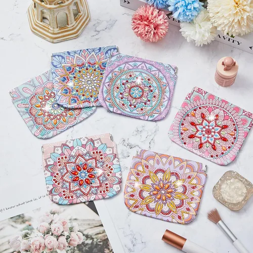 Vista 6 de Sanwuta Mandala DIY pintura diamante monedero titular bolsas de maquillaje a granel cosméticos cartera diamante pintura kits bolsillo