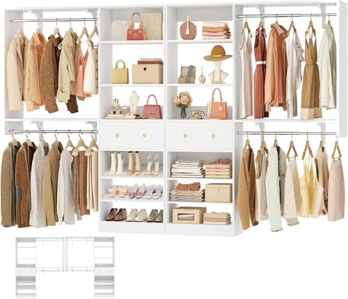 Vista 13 de Sistema de armario con cajón: sistema organizador reversible de madera de 5 pies con 2 varillas para colgar y estante ajustable, organizadores
