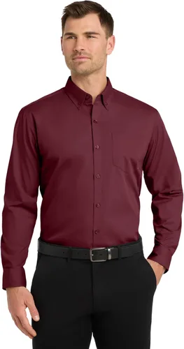 Vista 7 de Port Authority Camisa de popelina sin preocupaciones de manga larga Negro profundo