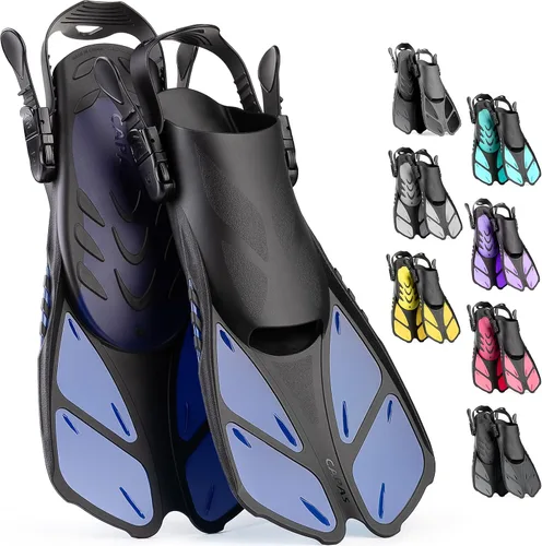 Vista 10 de CAPAS - Aletas de natación de talón abierto, tamaño de viaje, cortas, ajustables para buceo, adultos, hombres, mujeres y niños