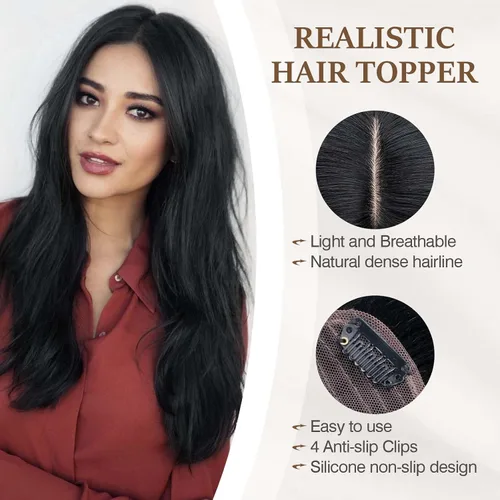 Vista 4 de Rich Choices Pelucas con topper de cabello para mujeres, cabello humano real 100% Remy, sin flequillo, para mujeres con adelgazamiento en la parte