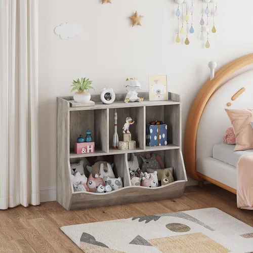 Vista 6 de IDEALHOUSE Estantería y estantería de juguetes, estante múltiple con armario organizador de cubos para almacenamiento de libros y juguetes