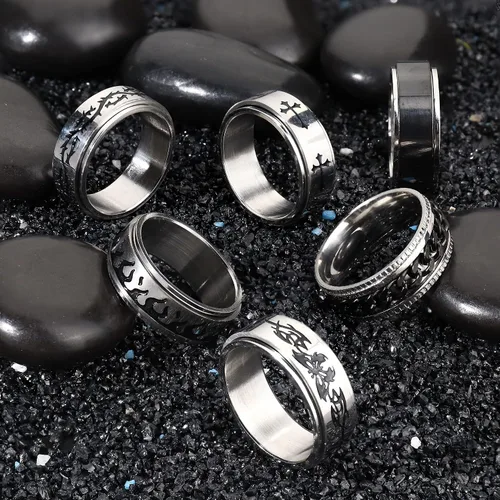 Vista 4 de FIBO STEEL Anillo giratorio de acero inoxidable para hombres y mujeres, anillos de ansiedad para aliviar el estrés de boda, anillo de promesa
