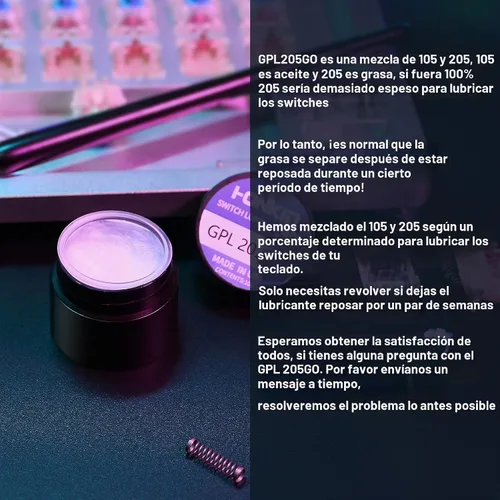 Vista 6 de HONKID Lubricante para Interruptores de Teclado GPL 205G0 10 ml, Lubricante para Teclas de Teclado Mecánico y Estabilizador