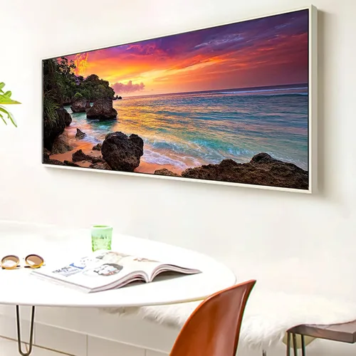 Vista 4 de JATOK Kits de pintura de diamantes grandes para adultos (35.5 x 15.7 pulgadas), arte de diamantes de taladro redondo completo con salida del sol